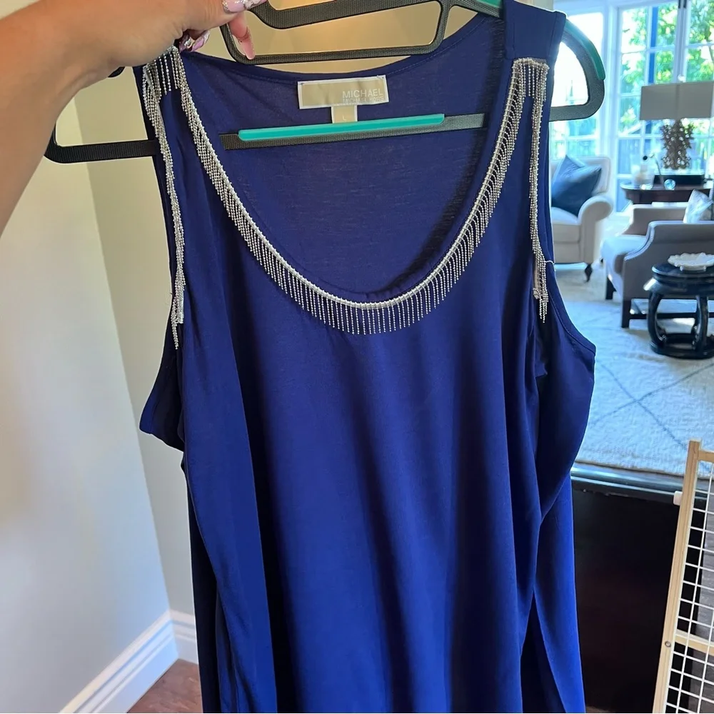 Michael Kors Dark Azurite Sleeveless Tank Top with Silver Trim - Picture 5 of 8